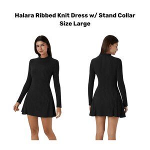 Halara Black Ribbed Knit Long Sleeve Sweater Dress (Black)